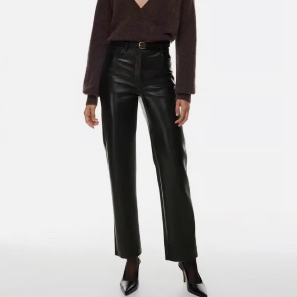 NWT [$148] Wilfred “The Melina” Black Straight Leg Rise High faux leather Pants